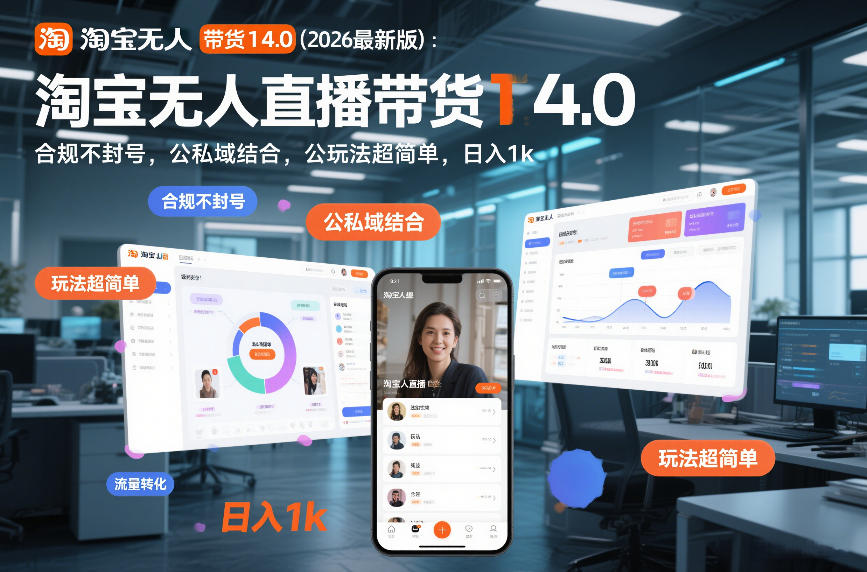 淘宝无人直播带货14.0(2026最新版)：合规不封号，公私域结合，玩法超简单，日入1k+【揭秘】-阿信云网创合伙人