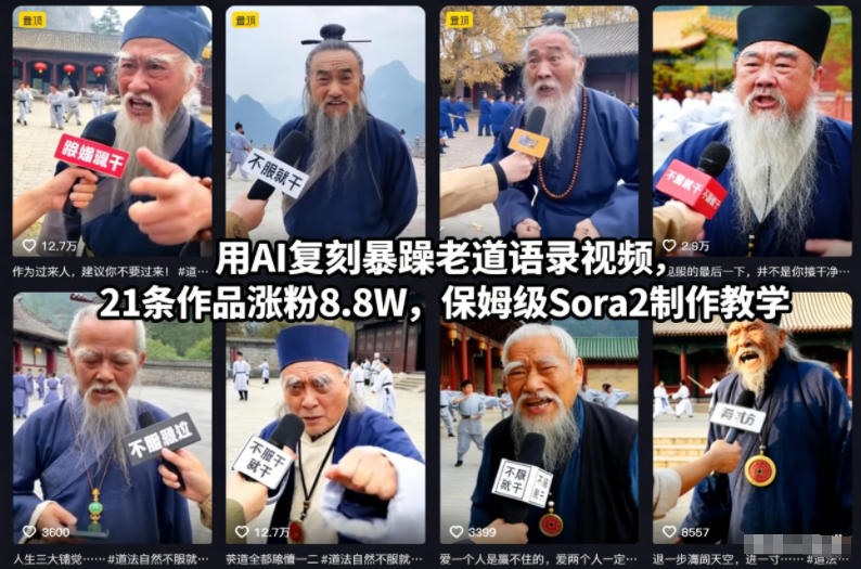 用AI复刻暴躁老道语录视频，21条作品涨粉8.8W，保姆级Sora2制作教学-阿信云网创合伙人