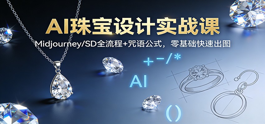 AI珠宝设计实战课：Midjourney/SD全流程+咒语公式，零基础快速出图-阿信云网创合伙人