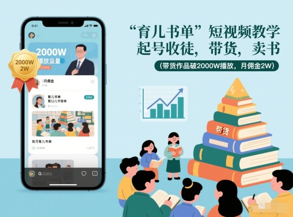 育儿书单短视频教学，起号收徒，带货，卖书(带货作品破2000W播放，月佣金2W)-阿信云网创合伙人