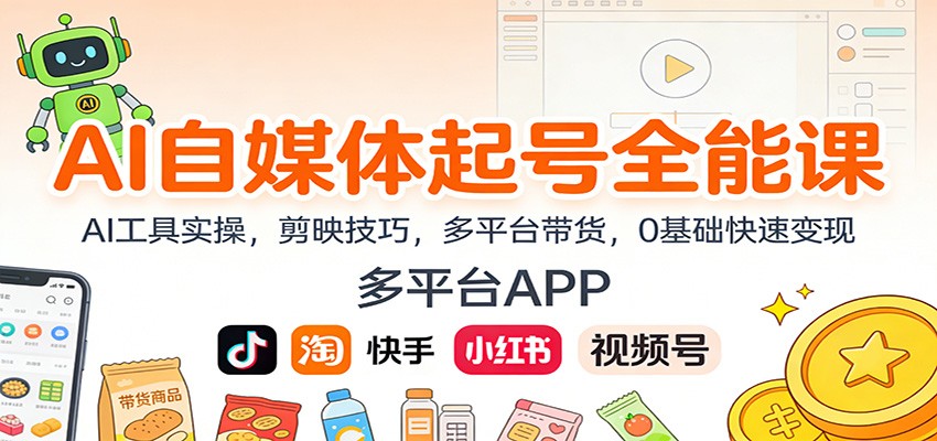 AI自媒体起号全能课：AI工具实操，剪映技巧，多平台带货，0基础快速变现-阿信云网创合伙人