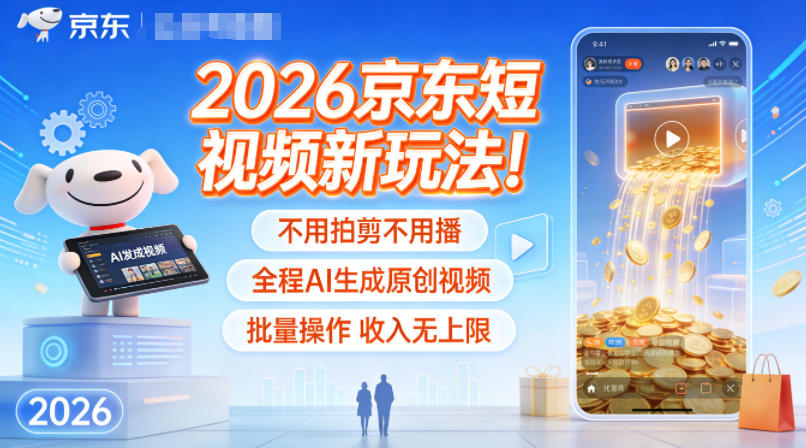 2026京东短视频新玩法！不用拍剪不用播，全程AI生成原创视频，批量操作收入无上限-阿信云网创合伙人