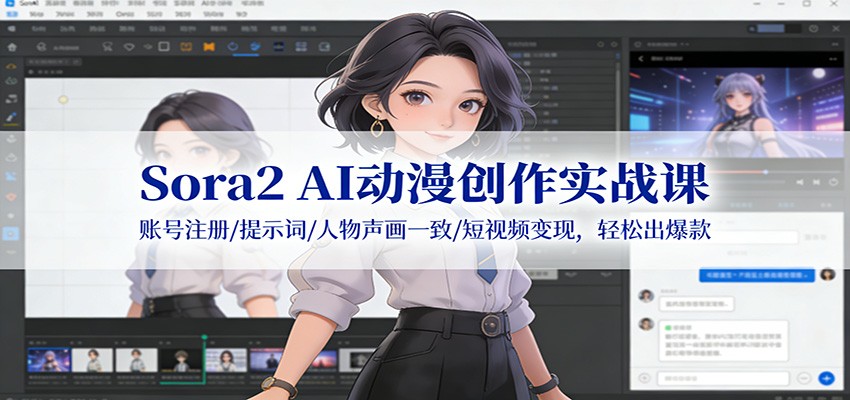 Sora2 AI动漫创作实战课：账号注册/提示词/人物声画一致/短视频变现，轻松出爆款-阿信云网创合伙人