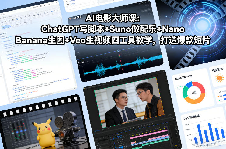 AI电影大师课：ChatGPT写脚本+Suno做配乐+Nano Banana生图+Veo生视频，打造爆款短片-阿信云网创合伙人