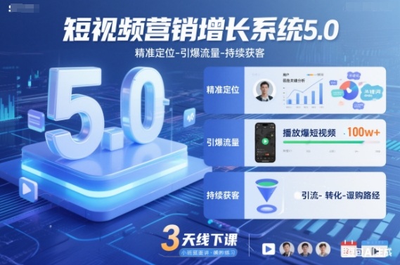 短视频营销增长系统5.0，精准定位-引爆流量-持续获客，3天线下课(音频+图片)-阿信云网创合伙人