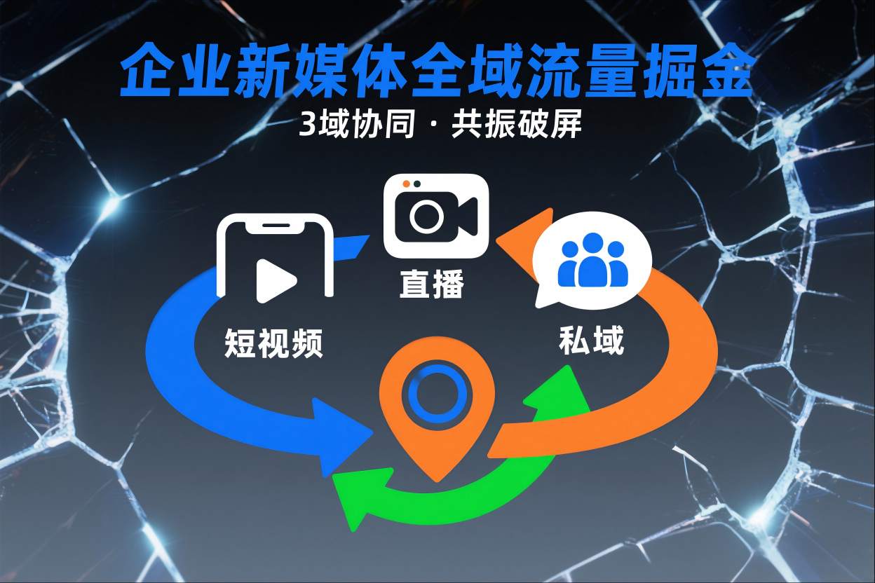 短视频全域商业模式，企业新媒体全域流量掘金，3域协同，共振破屏，短视频-直播-私域-地域-阿信云网创合伙人