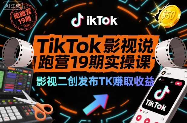 TikTok影视解说陪跑营19期实操课，影视二创发布TK賺取收益，万播收益50美金(更新)-阿信云网创合伙人