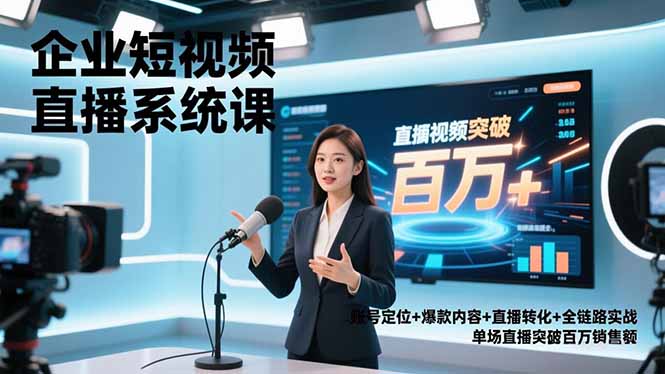 企业短视频直播系统课，账号定位+爆款内容+直播转化+全链路实战，单场直播突破百万销售额-阿信云网创合伙人