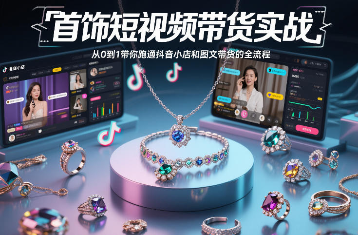 首饰短视频带货实战，从0到1带你跑通抖音小店和图文带货的全流程-阿信云网创合伙人