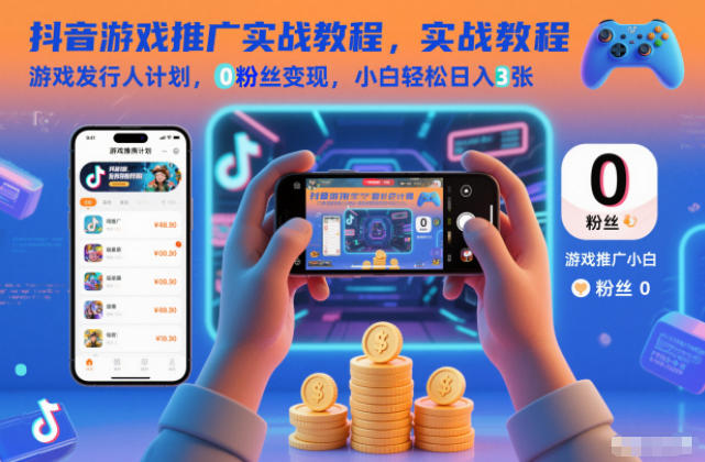抖音游戏推广实战教程，游戏发行人计划，0粉丝变现，小白轻松日入3张-阿信云网创合伙人