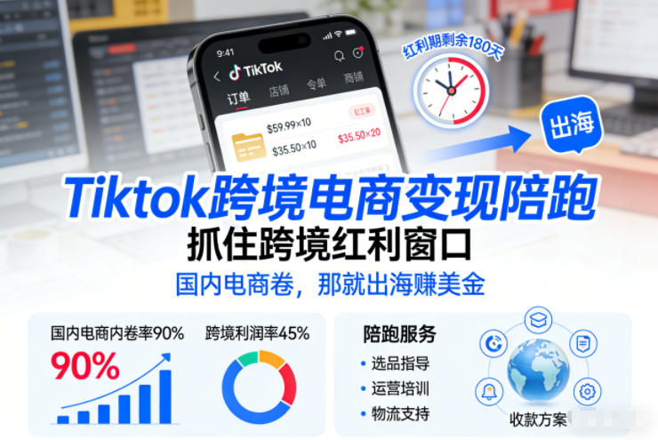 Tiktok跨境电商变现陪跑，抓住跨境红利窗口，国内电商卷，那就出海賺美金-阿信云网创合伙人
