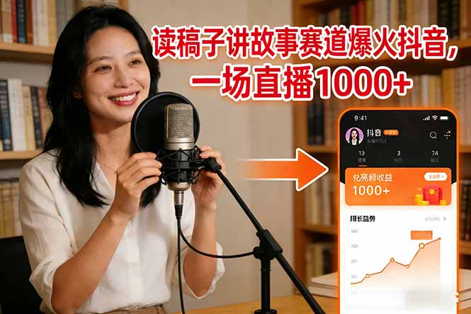 读稿子讲故事赛道爆火抖音，一场直播日入1000+-阿信云网创合伙人