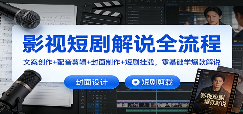 影视短剧解说全流程：文案创作+配音剪辑+封面制作+短剧挂载，零基础学爆款解说-阿信云网创合伙人