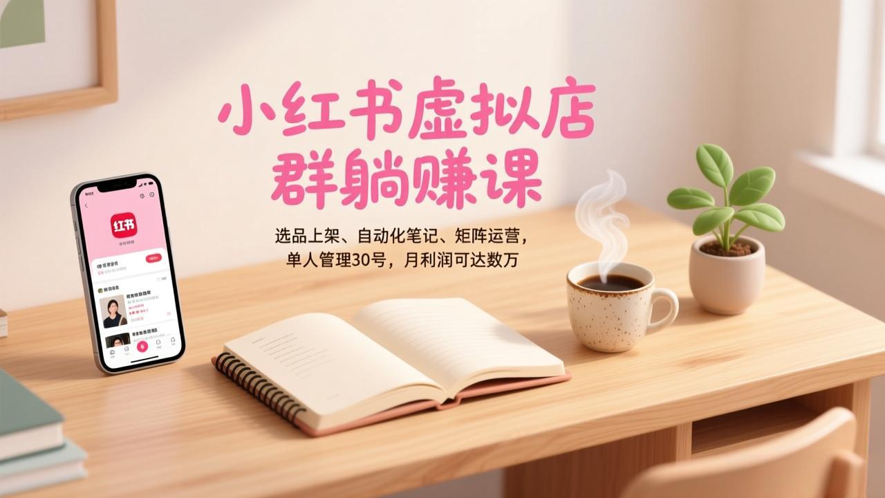 小红书虚拟店群躺赚课，选品上架、自动化笔记、矩阵运营，单人管理30号，月利润可达数万-阿信云网创合伙人