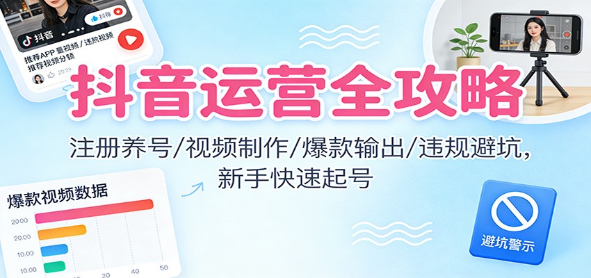 抖音运营全攻略：注册养号/视频制作/爆款输出/违规避坑，新手快速起号-阿信云网创合伙人