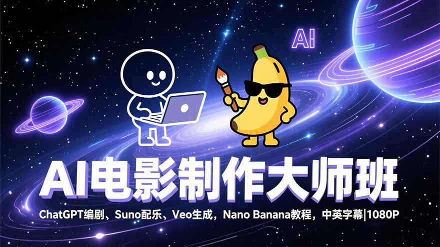 AI电影制作大师班：ChatGPT编剧、Suno配乐、Veo生成，Nano Banana教程，中英字幕|1080P-阿信云网创合伙人