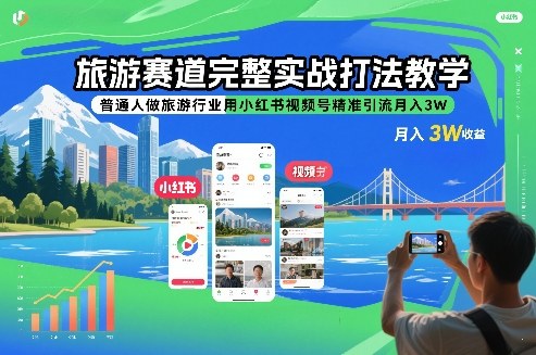 旅游赛道完整实战打法教学，普通人做旅游行业用小红书视频号精准引流月入3W-阿信云网创合伙人