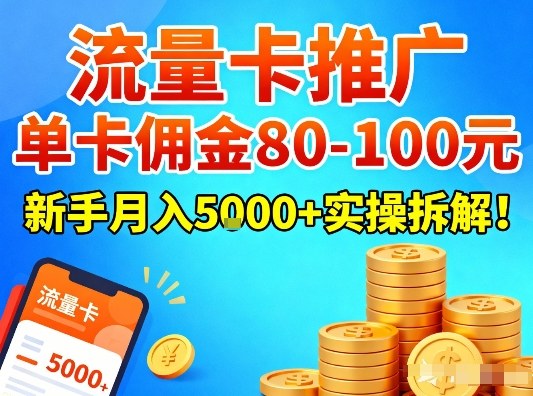 流量卡推广，单卡佣金80-100，新手月入5k+实操拆解！-阿信云网创合伙人