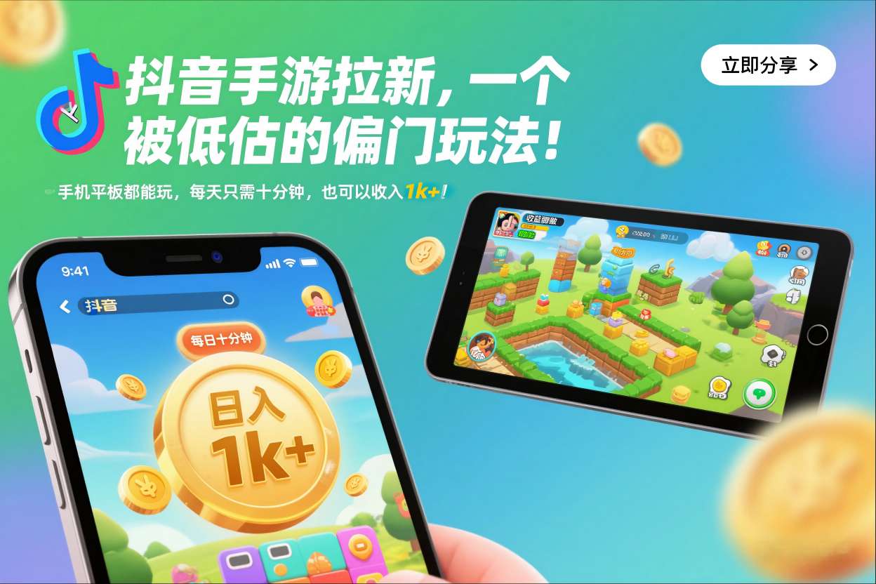 抖音手游拉新，一个被低估的偏门玩法！手机平板都能玩，每天只需十分钟，也可以收入1k+【揭秘】-阿信云网创合伙人