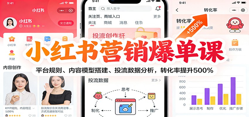 小红书营销爆单课：平台规则、内容模型搭建、投流数据分析，转化率提升500%-阿信云网创合伙人
