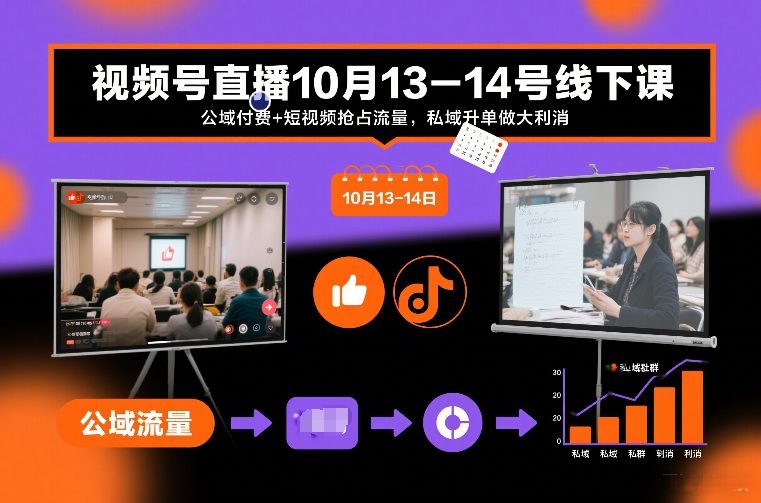 视频号直播10月13-14号线下课，公域付费+短视频抢占流量，私域升单做大利消-阿信云网创合伙人