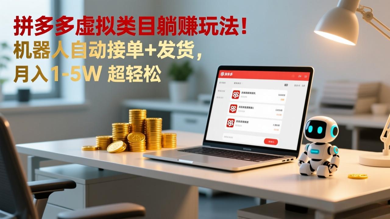 多多虚拟类目躺赚玩法！机器人自动接单+发货，月入 1-5W 超轻松-阿信云网创合伙人