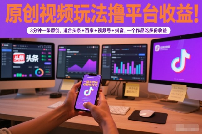 原创视频玩法撸平台收益，3分钟一条原创，适合头条+百家+视频号+抖音，一个作品吃多份收益-阿信云网创合伙人