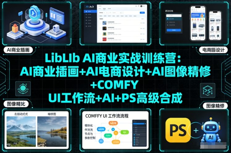 LibLIb AI商业实战训练营：AI商业插画+AI电商设计+AI图像精修+COMFY UI工作流+AI+PS高级合成-阿信云网创合伙人