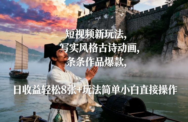 短视频新玩法，写实风格古诗动画，条条作品爆款，日收益轻松8张+玩法简单小白直接操作-阿信云网创合伙人