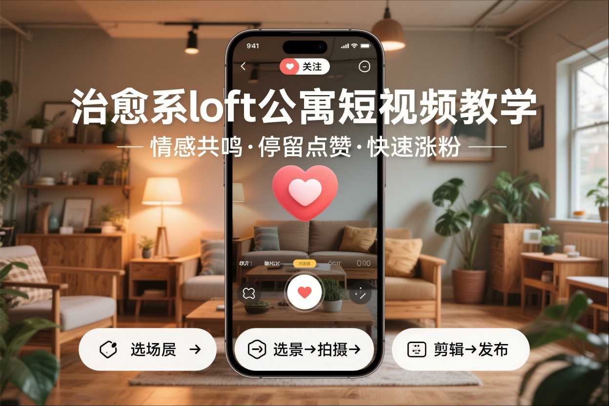 治愈系loft公寓短视频制作教学，情感共鸣引停留点赞关注，快速起号涨粉-阿信云网创合伙人