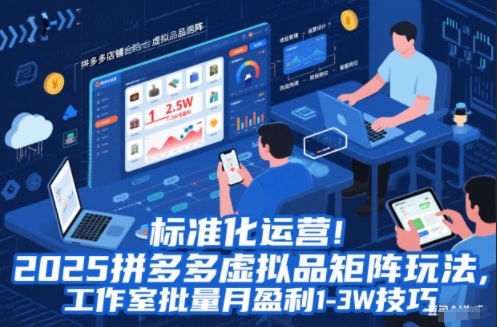 标准化运营！2025拼多多虚拟品矩阵玩法，工作室批量月盈利1-3W技巧【揭秘】-阿信云网创合伙人