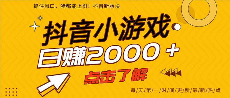 2025年爆火的抖音小游戏项目，一部手机日入2000+-阿信云网创合伙人