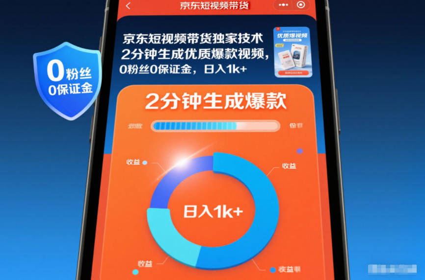 京东短视频带货独家技术，2分钟生成一条优质爆款视频，0粉丝0保证金，日入1k+【揭秘】-阿信云网创合伙人