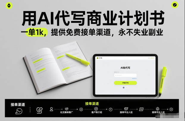 用AI代写商业计划书，一单1k，提供免费接单渠道，永不失业副业-阿信云网创合伙人