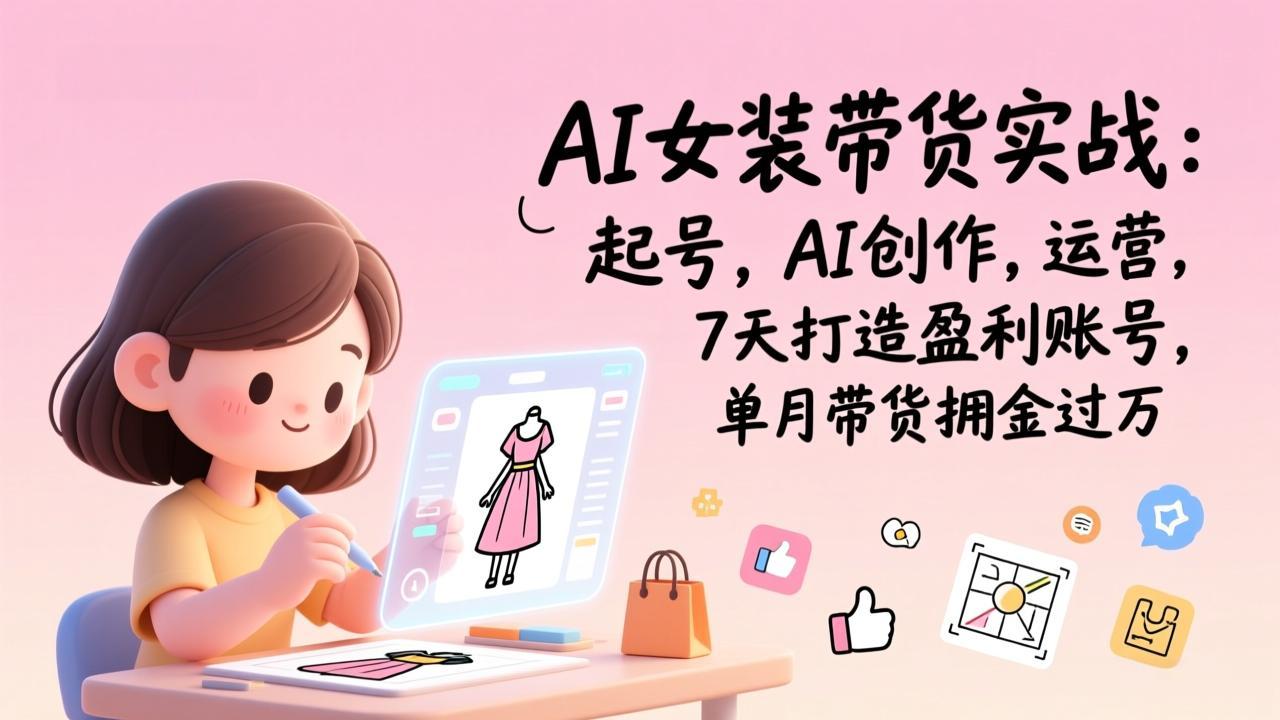 AI女装带货实战：起号，AI创作，运营，7天打造盈利账号，单月带货佣金过万-阿信云网创合伙人