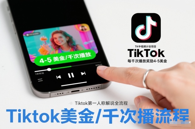 TK中视频计划项目，Tiktok第一人称解说流程，每干次播放奖励4-5美金-阿信云网创合伙人
