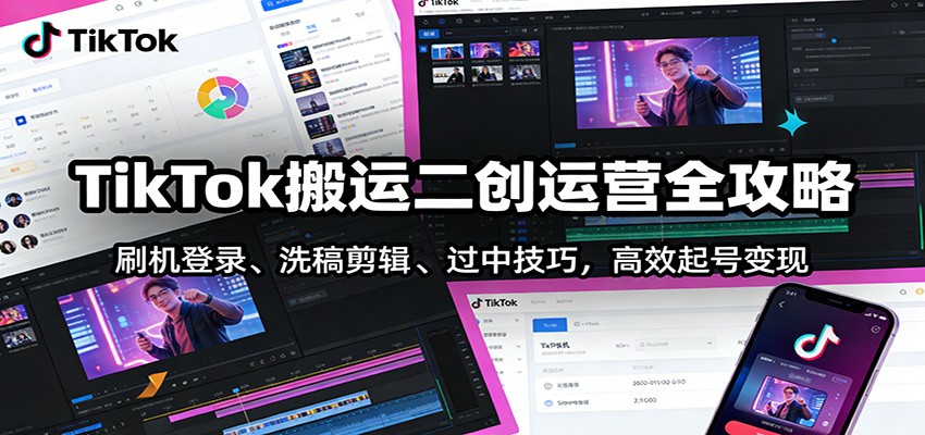 TikTok搬运二创运营全攻略：刷机登录、洗稿剪辑 、过中技巧，高效起号变现-阿信云网创合伙人