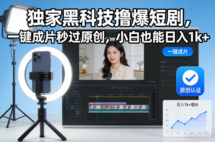 独家黑科技撸爆短剧，一键成片秒过原创，小白也能日入1k+【揭秘】-阿信云网创合伙人
