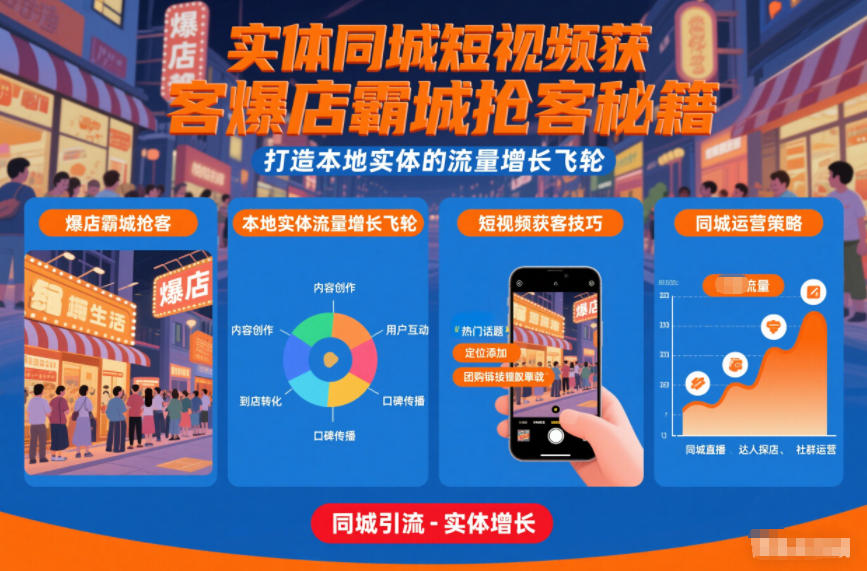 实体同城短视频获客爆店霸城抢客秘籍，打造本地实体的流量增长飞轮-阿信云网创合伙人