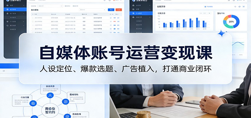 自媒体账号运营变现课：人设定位、爆款选题、广告植入，打通商业闭环-阿信云网创合伙人
