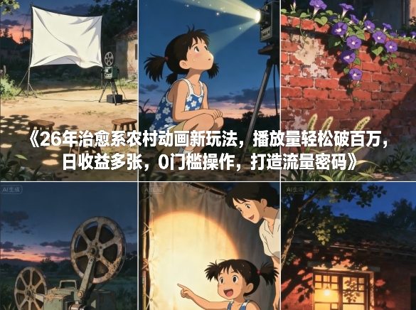 26年治愈系农村动画新玩法，播放量轻松破百万，日收益多张，0门槛操作，打造流量密码-阿信云网创合伙人